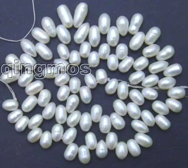 

SALE 6*8mm White Freshwater side hole pearl Loose Beads 14"-los39 Wholesale/retail Free ship