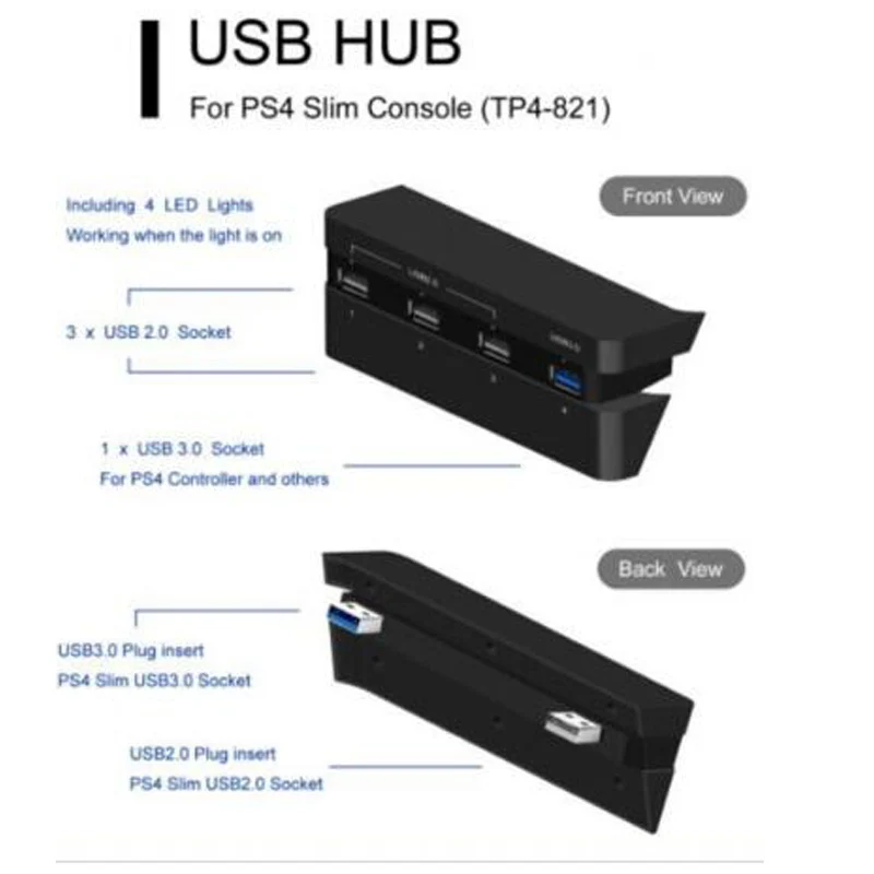 4-в-1 PS4 Тонкий адаптер usb-хаб 1 порт USB 3,0+ 3 порта USB 2,0 s для sony playstation 4 тонкий PS4 тонкий консоль высокая скорость+ 4 колпачка