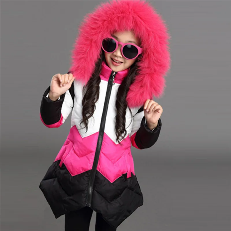 

6-14Y Winter Children Parkas Girls Winter Coat Thick Fur Collar Coat Large Padded Winter Jacket Girl Child Kids Parkas