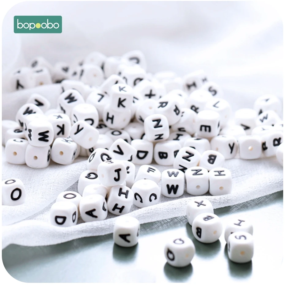 Bopoobo 20Pc Silicone Alphabet Baby Teething Letters Beads For Rattles Silicone Pearl Teether Beads 12MM Baby Silicone Teether