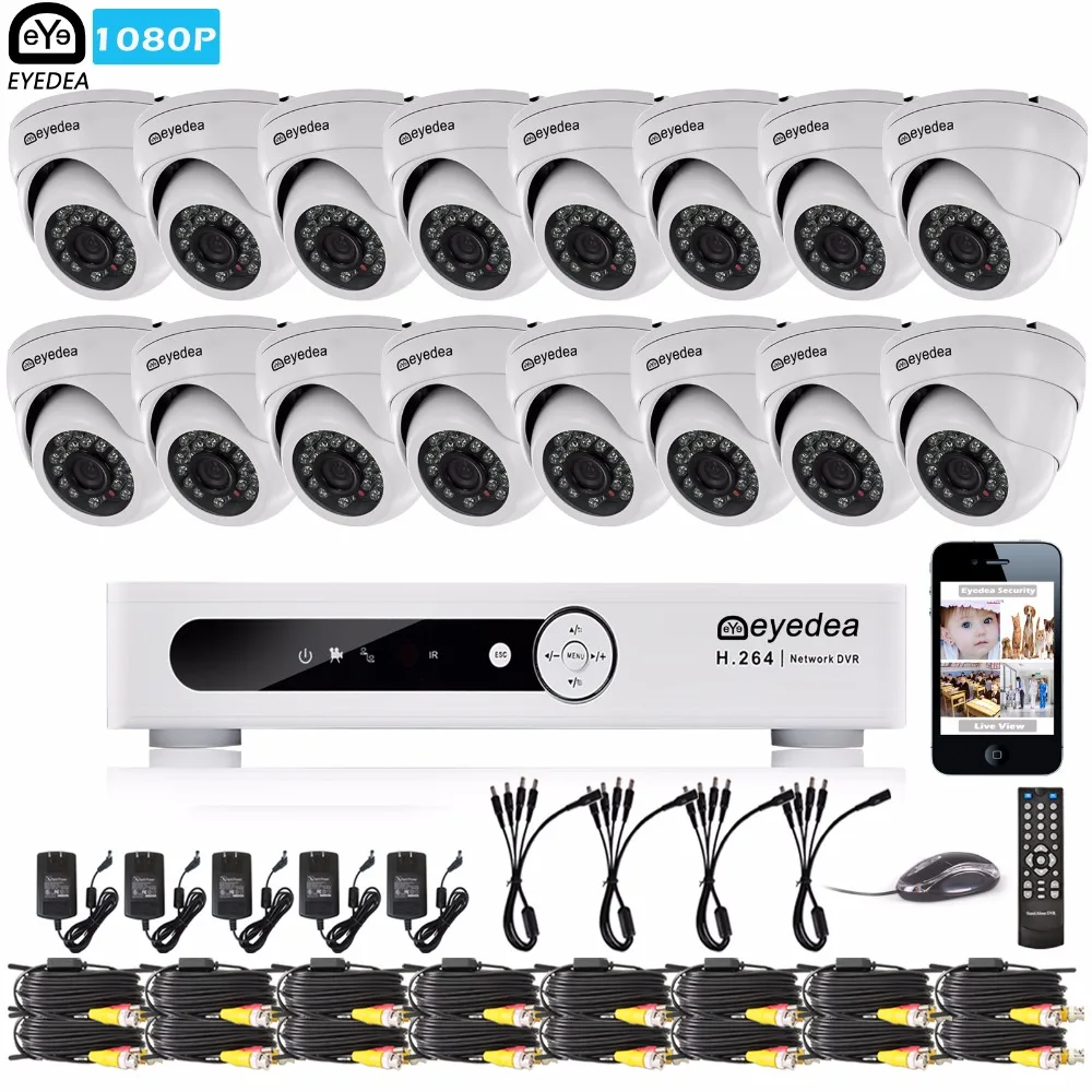 

Eyedea 16 CH Email Alert DVR 1080P 5500TVL White Dome Outdoor LED Night Vision CCTV Security Camera Video Surveillance System