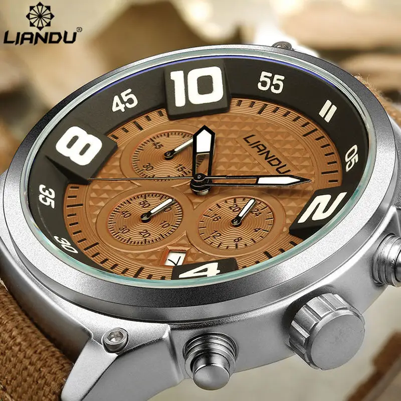 

LIANDU Mens Watches Casual Quartz wristwatches Chronograph Military Sports Canvas Wathches Multiple Time Zone Relogio Masculino