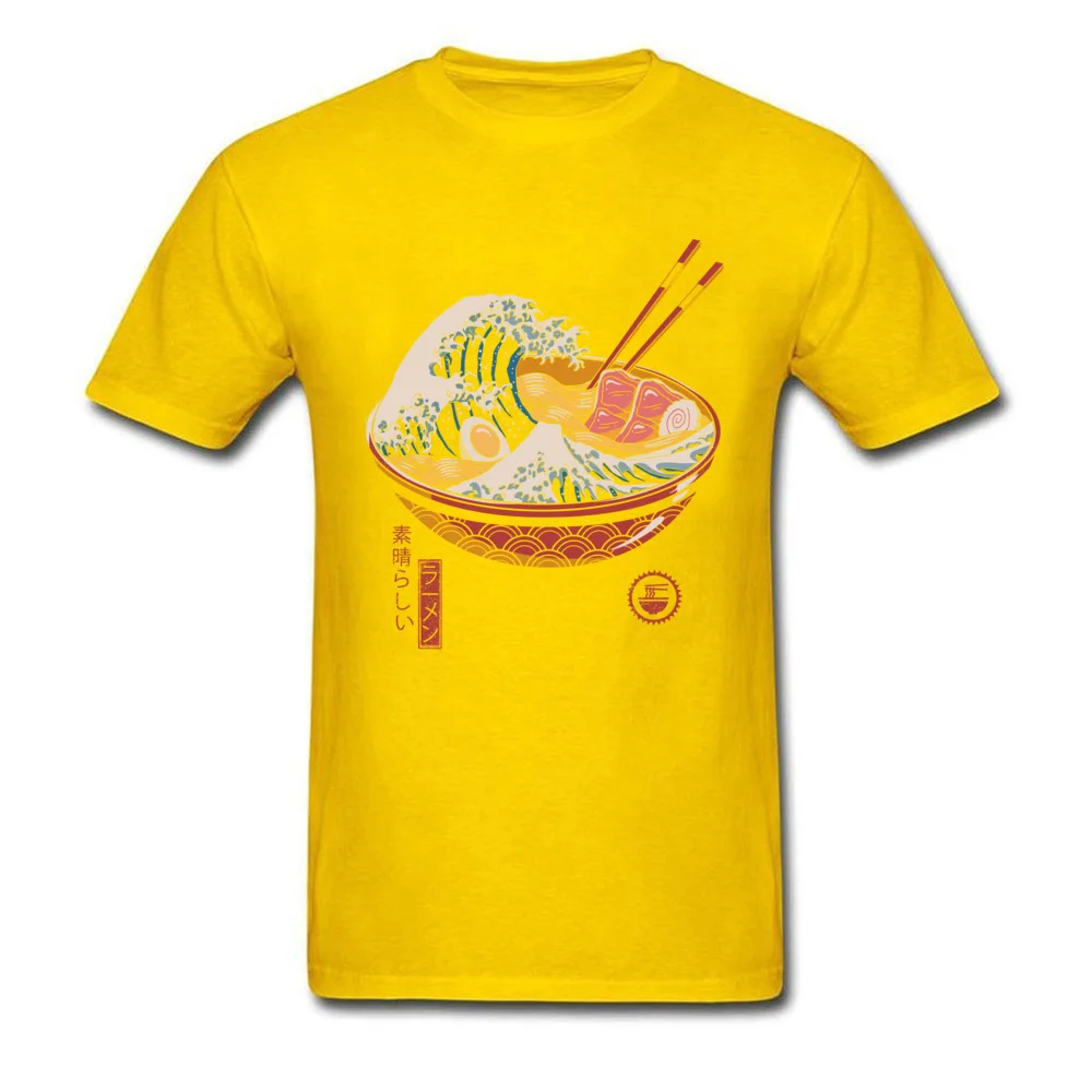 Casual T Shirts Graphic Crewneck Great Ramen Wave Pure Cotton Men Tops & Tees Casual Short Sleeve Clothing Shirt Great Ramen Wave yellow