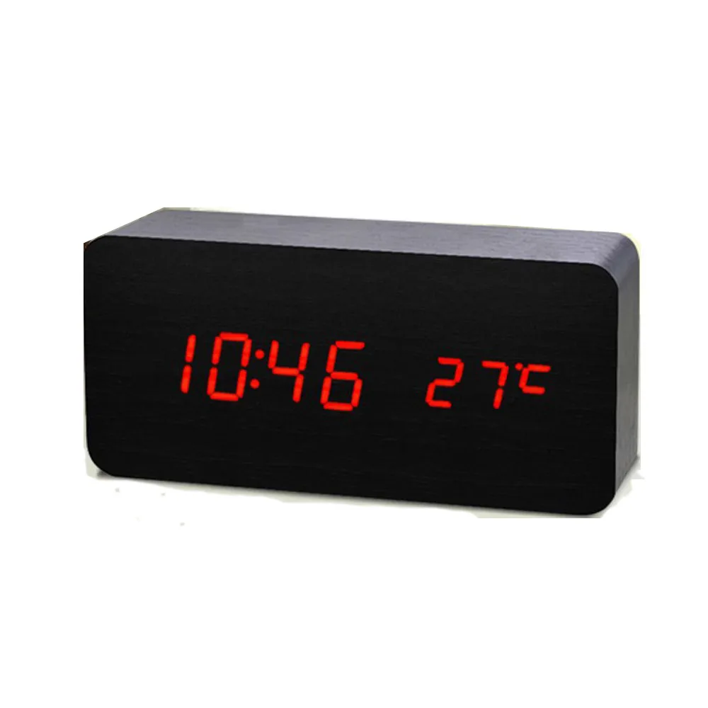 

10 styles New Modern Voice Control Calendar Thermometer Wooden Wood LED Digital Alarm Clock USB/AAA Small Alarm Clock A3025