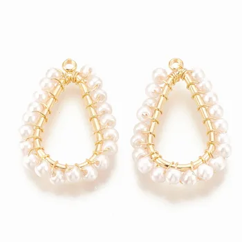 

PandaHall 29x19x3mm Brass Metal Jewelry Making Findings Accessories DIY Pendants ABS Plastic Imitation Pearl Teardrop Water Drop