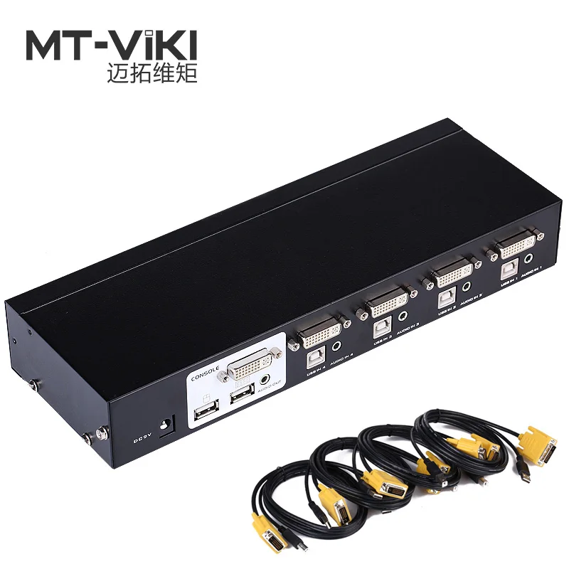 MT-VIKI 4 порта DVI KVM переключатель с аудио Авто Hotkey KVMA коммутатор USB мышь клавиатура 4 шт. 1 монитор с оригинальным кабелем 2104DL