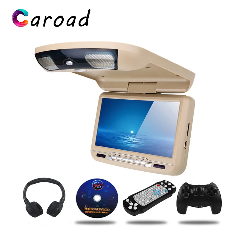 

Caroad 9 inch Car Roof Mount Flip Down Monitor LED Digital Screen DVD Player IR FM Transmitter USB SD MP5 Support 32 Bits Game