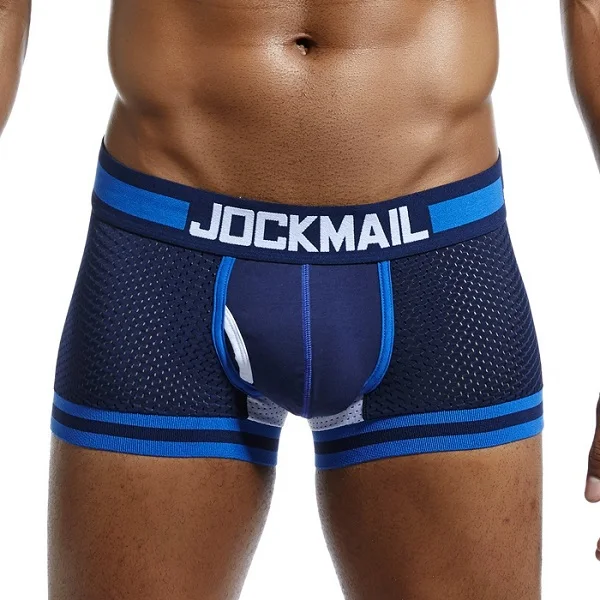 JOCKMAIL Марка мужское нижнее белье, боксеры, спортивные шорты, легкие, с Шорты нейлоновая сетка шорты cueca сексуальный бренд, легкие, с мешочком для пениса, бумажный стаканчик Мужской трусики для геев - Цвет: C