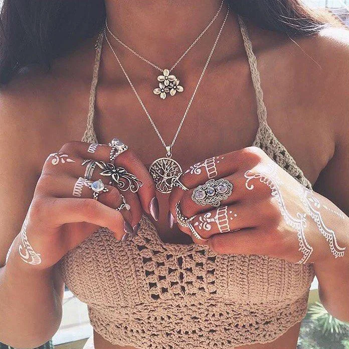 

Ethnic Style Bohemian Pop New Flower Tree Pendant Multi-layer Necklace Steampunk Vintage Necklace Women Punk Jewellery