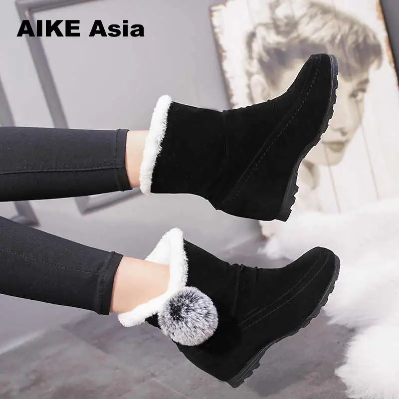 

2018 Winter Wedge Patchwork Faux Fur Fashion Women Shoes Woman Boots Platform Warm Snow Femme Ladies Boot Black Botines Mujer
