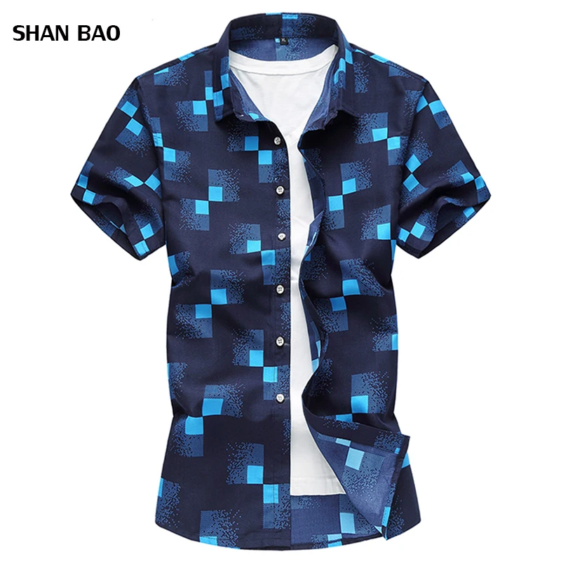Navy And White Plaid Shirt Men Shirts 2018 New Summer Fashion Chemise Homme Mens Checkered Shirts Short Sleeve Shirt Men Blouse