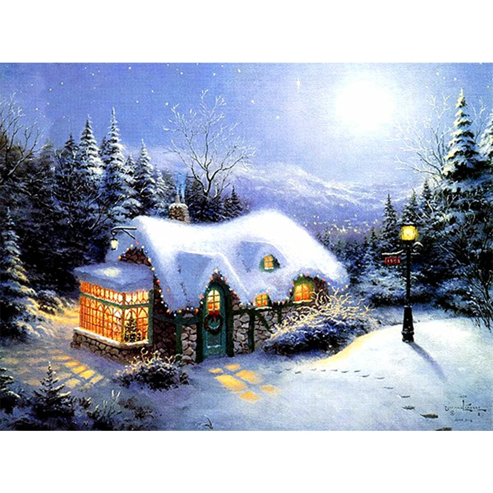 

LI LOYE DIY needlework Diamond painting full Round 5D Diamond painting Snowy Cottage cross stitch embroidery gift decor RT484