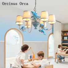 

European Pastoral blue Dolphin Chandelier boy's Bedroom Children's Room Light Cartoon Creative LED Fish Chandelier