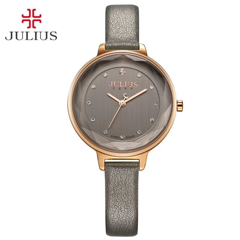 

New Women's Watch Japan Quartz Hours Clock Diamond Cut Fine Fashion Dress Bracelet Leather Girl Birthday Gift Julius 935