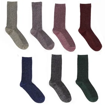 

PEONFLY Gold Silver Silk Fashion hip hop Pile Heap Socks Women Cute Funny Shiny Harajuku Solid Color Casual Cotton Socks Autumn