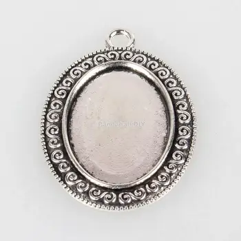 

Tibetan Style Alloy Pendant Cabochon Settings, Oval, Antique Silver, Tray: 18x25mm; 39x28x2mm, Hole: 3mm; about 200pcs/kg