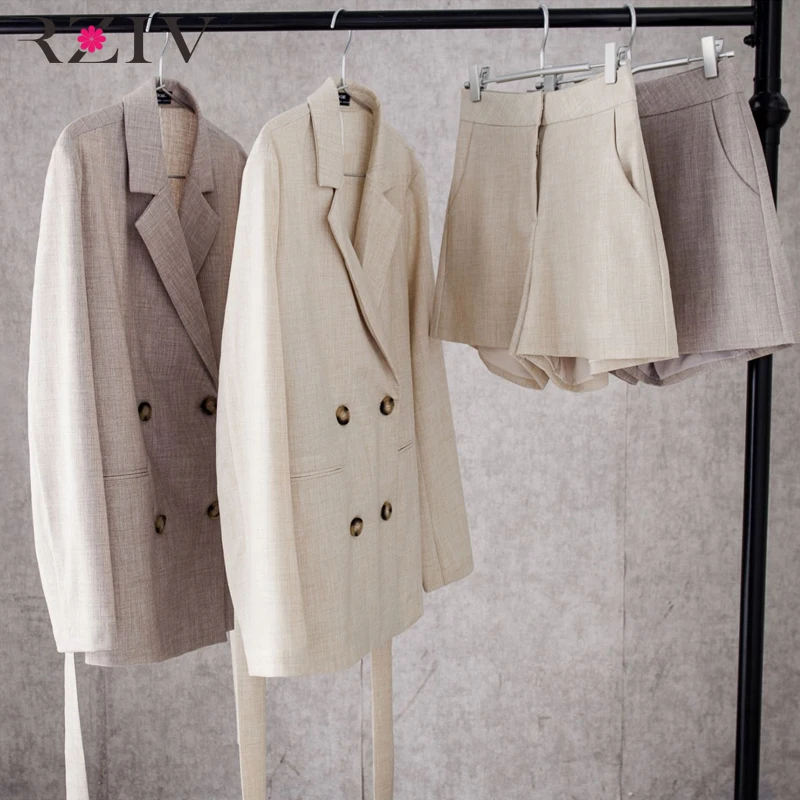 RZIV весенне-летний комплект из 2 предметов, комплект с блейзером, Женский комплект, однотонный костюм+ шорты, повседневный комплект