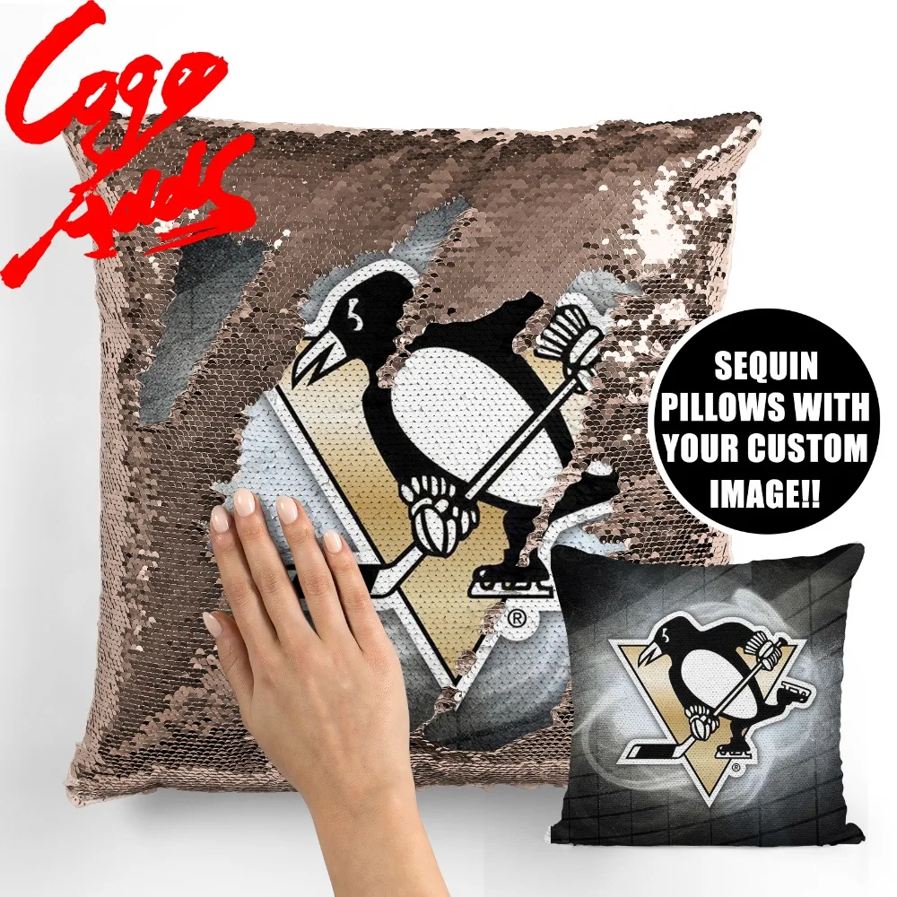 

Pittsburgh Penguins cheap throw pillow covers decorative pillow cover 40*40 sequin magic pillow