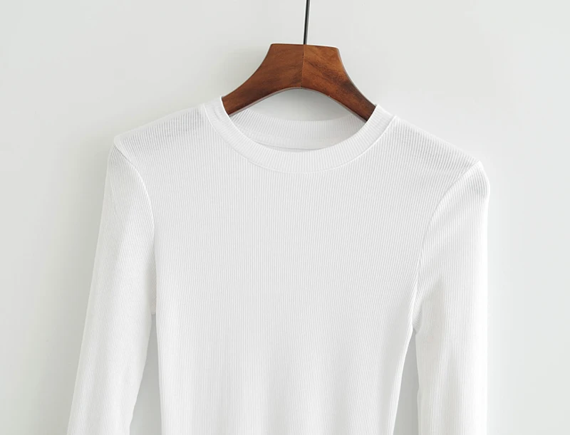 Women Crew Neck Ribbed  Long Sleeve Slim Fit T-shirt For size XS/S