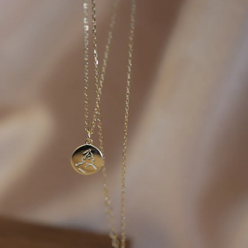 portrait Golden coin necklace woman 100% 925 Sterling silver nacklace Jewellery Clavicle chain pendant charms gift chocker