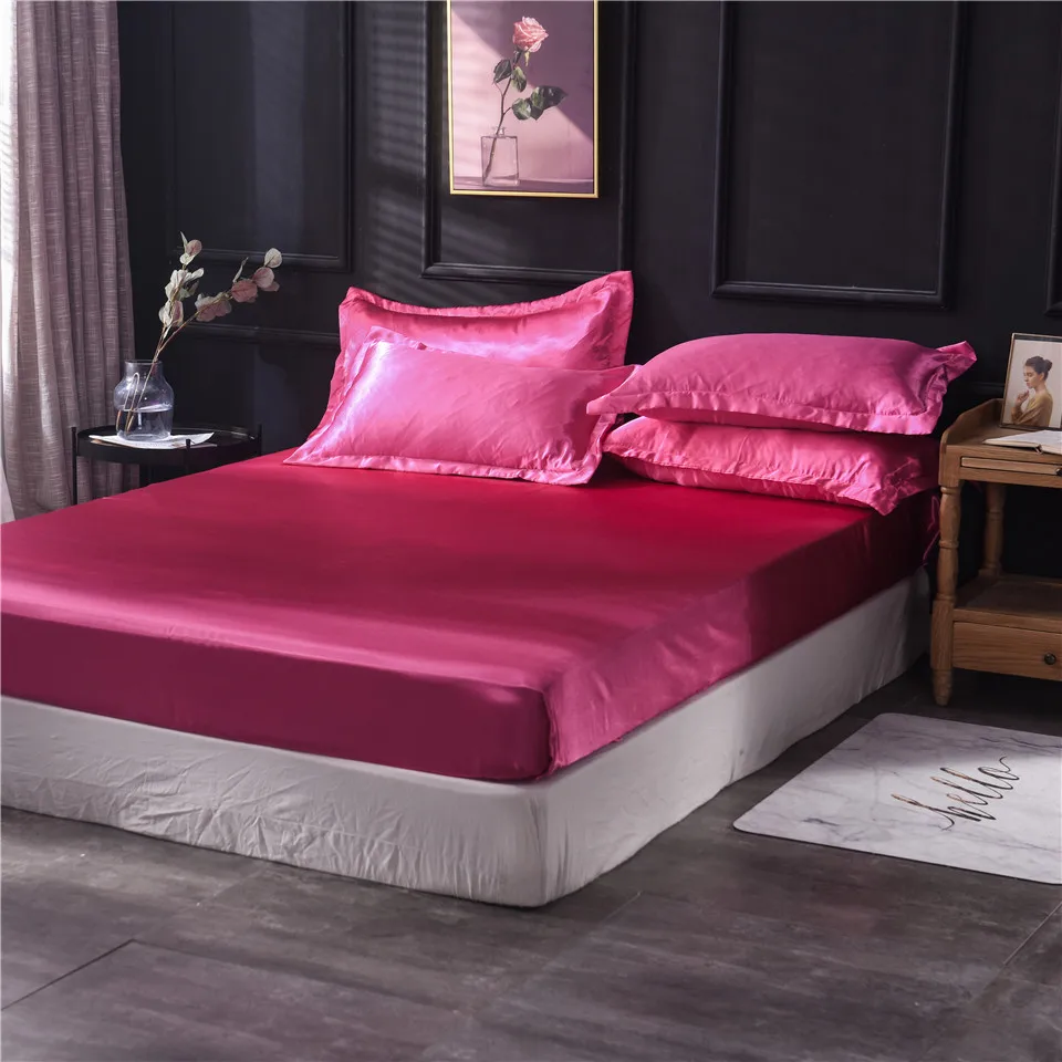 Liv-Esthete Wholesale Luxury Satin Silk Purple Fitted Sheet Silky Mattress Cover Queen King Bed Sheets For Women Men 1pcs - Цвет: 009