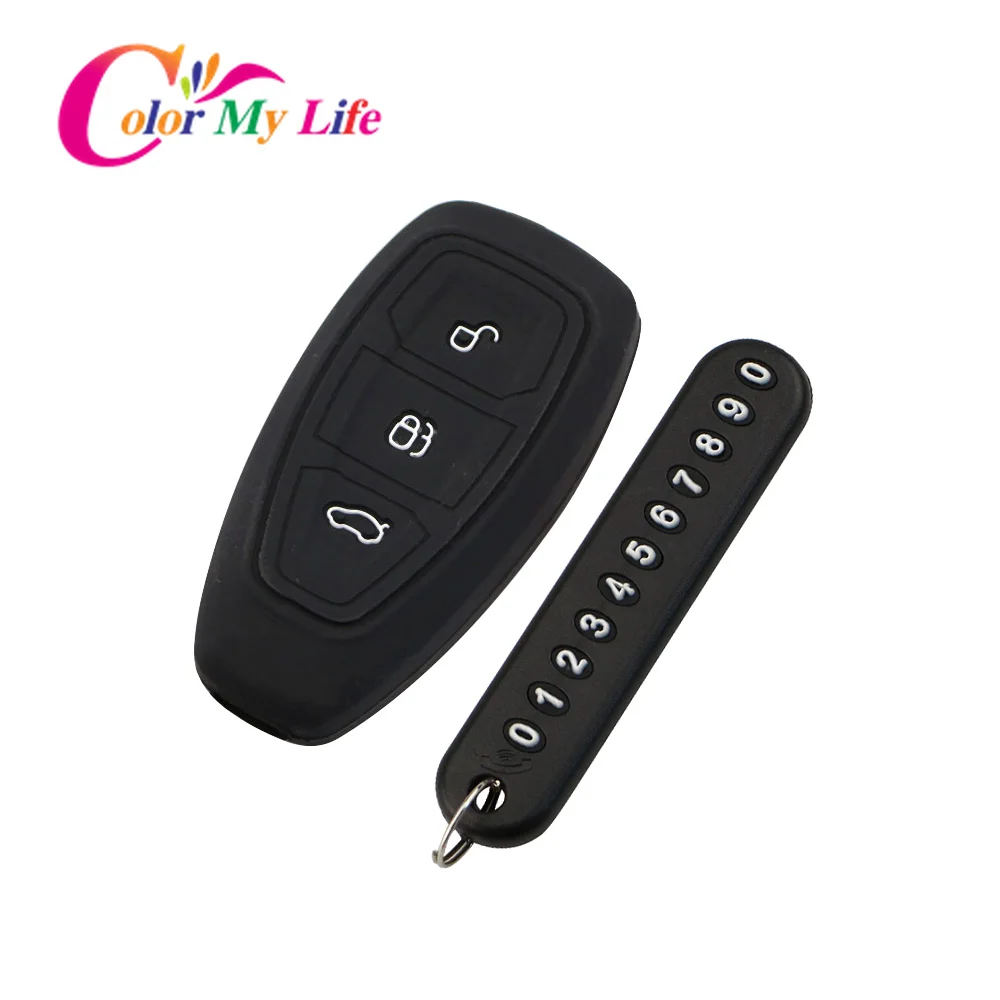 

2Pcs Silicone Car Smart Key Case Fob Cover Car Key Chain Keychain Fit for Ford Fiesta Focus 3 4 ST Mondeo Ecosport Kuga Escape
