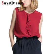 Женская шелковая рубашка из натурального шелка, однотонная летняя футболка без рукавов, Офисная Женская рубашка, новинка, весенний Топ, винный, темно-синий, белый