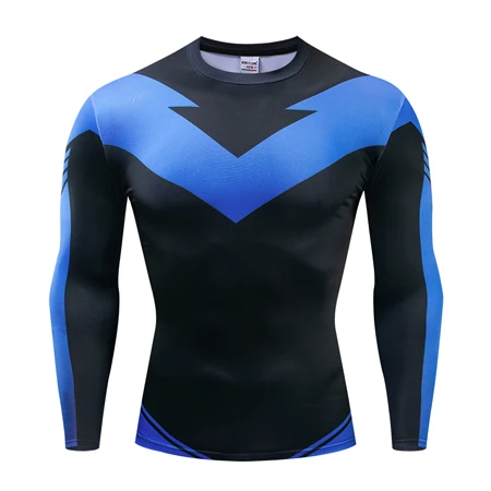 Nightwing новейший Comics cosplay Costume Cloth Tops мужские футболки с длинным рукавом с 3D принтом Мужские компрессионные рубашки - Цвет: CX-051