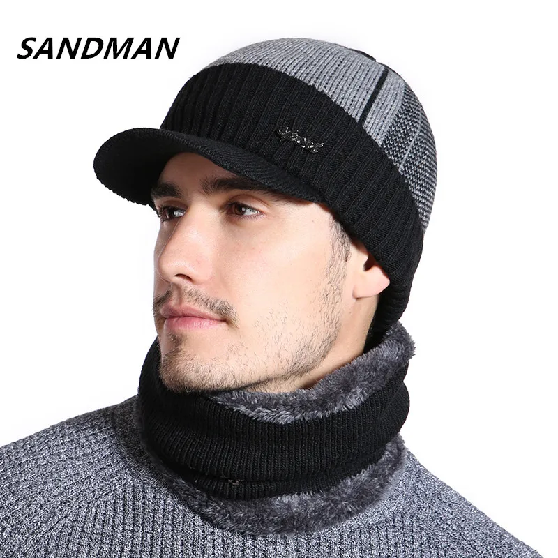 SANDMAN, высокое качество, хлопковые меховые зимние шапки Skullies Beanies для мужчин и женщин, шерстяной шарф, шапки, маска, шапка, вязаная шапка