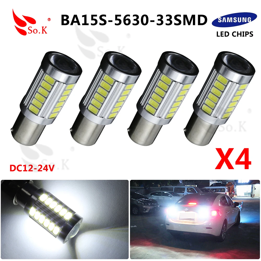 4pcs lot S25 P21W 1156 BA15S BAU15S 1157 BAY15D BAZ15D 5630 33SMD 5730 font b LED