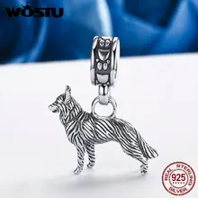 WOSTU Genunie, 925 пробы, серебряный, винтажный, лояльный, овчарка, животное, кулон, бусины для браслета или ожерелья, подарок Argent BKC190