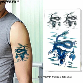 

Nu-TATY Blue Grey Axe Dragons Temporary Tattoo Body Art Arm Flash Tattoo Stickers 17*10cm Waterproof Fake Henna Painless Tattoo