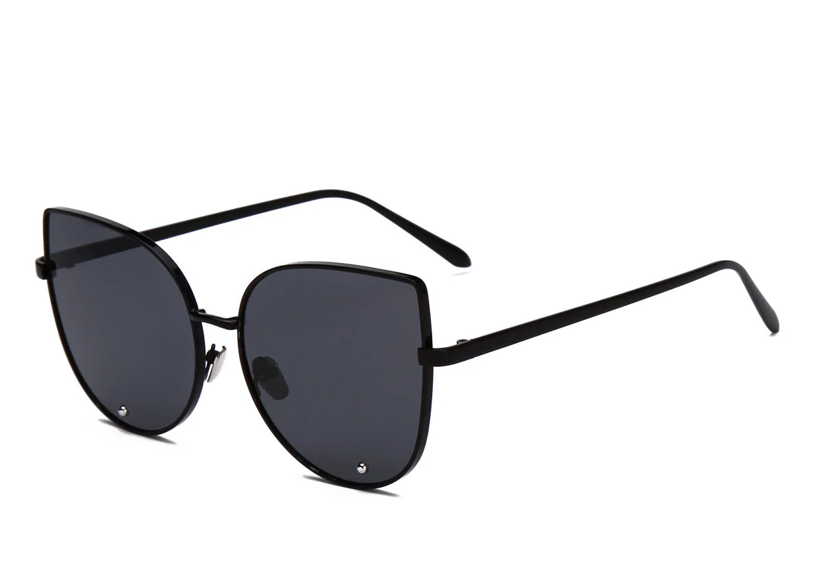 RunBird, кошачий глаз, солнцезащитные очки для женщин, Ретро стиль, модная металлическая оправа, прозрачные линзы, солнцезащитные очки, уникальные плоские женские очки, UV400, R058 - Цвет линз: Black
