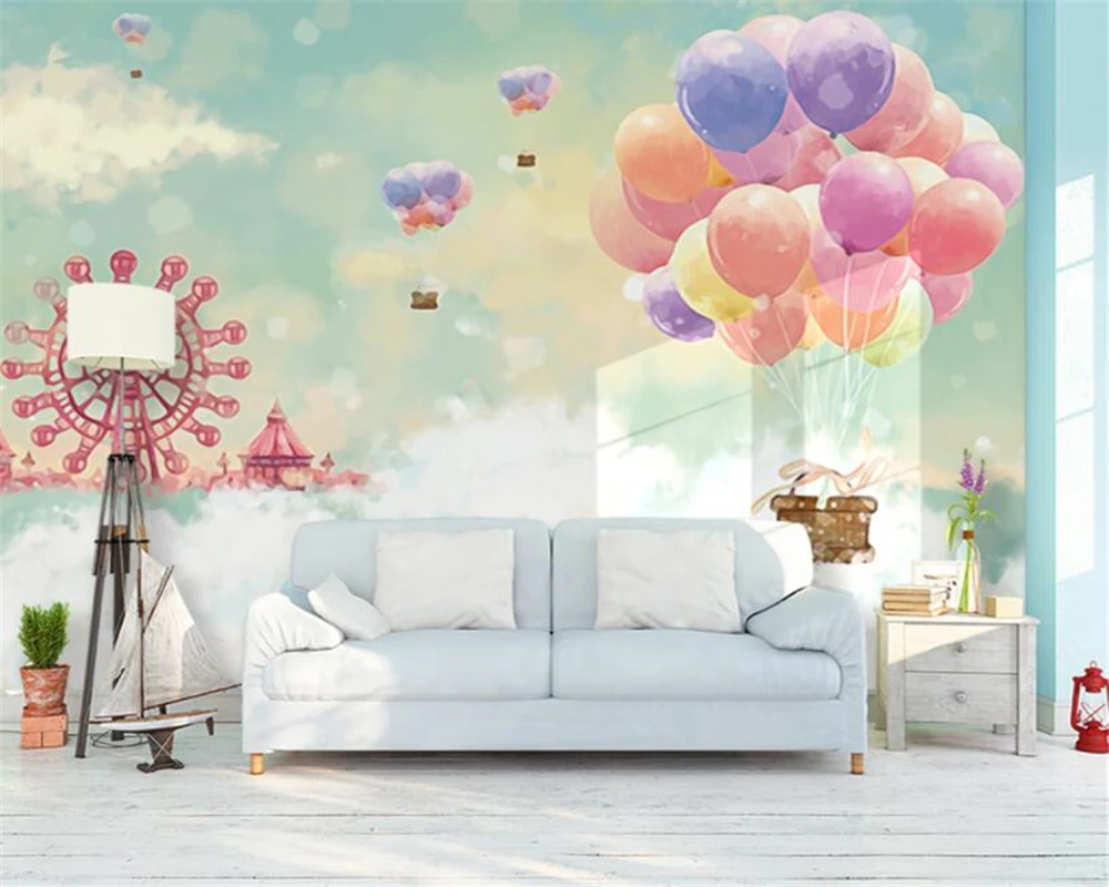 Us 8 1 46 Off Beibehang 3d Wallpaper Romantic Ferris Wheel Hot Air Balloon Sky City Wedding Room Children Room Background Wall 3d Wallpaper In