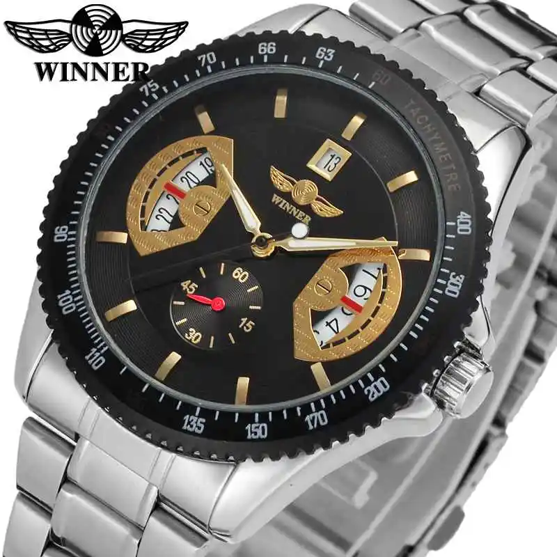 

WINNER Concise Sport Men Automatic Mechanical Watch Stainless Steel Strap Calendar Date Sub Dial Design Male Wristwatch Gift