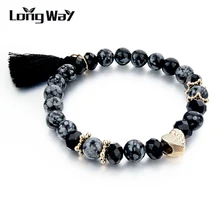 LongWay ювелирные изделия в стиле "Бохо" винтажный браслет с черным камнем для женщин и мужчин кисточкой эластичные шармы браслеты и браслеты Sbr150353