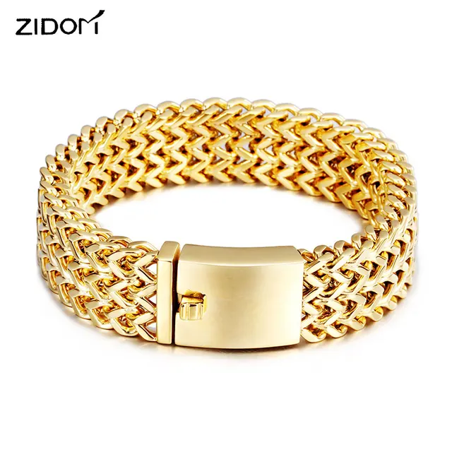 Stainless Steel Gold Color Men Hiphop Bracelets Trendy 1 8cm Width Stainless Steel Gold Color Men Hiphop Bracelets Trendy 1 8cm Width 21cm Long Franco Link Chain