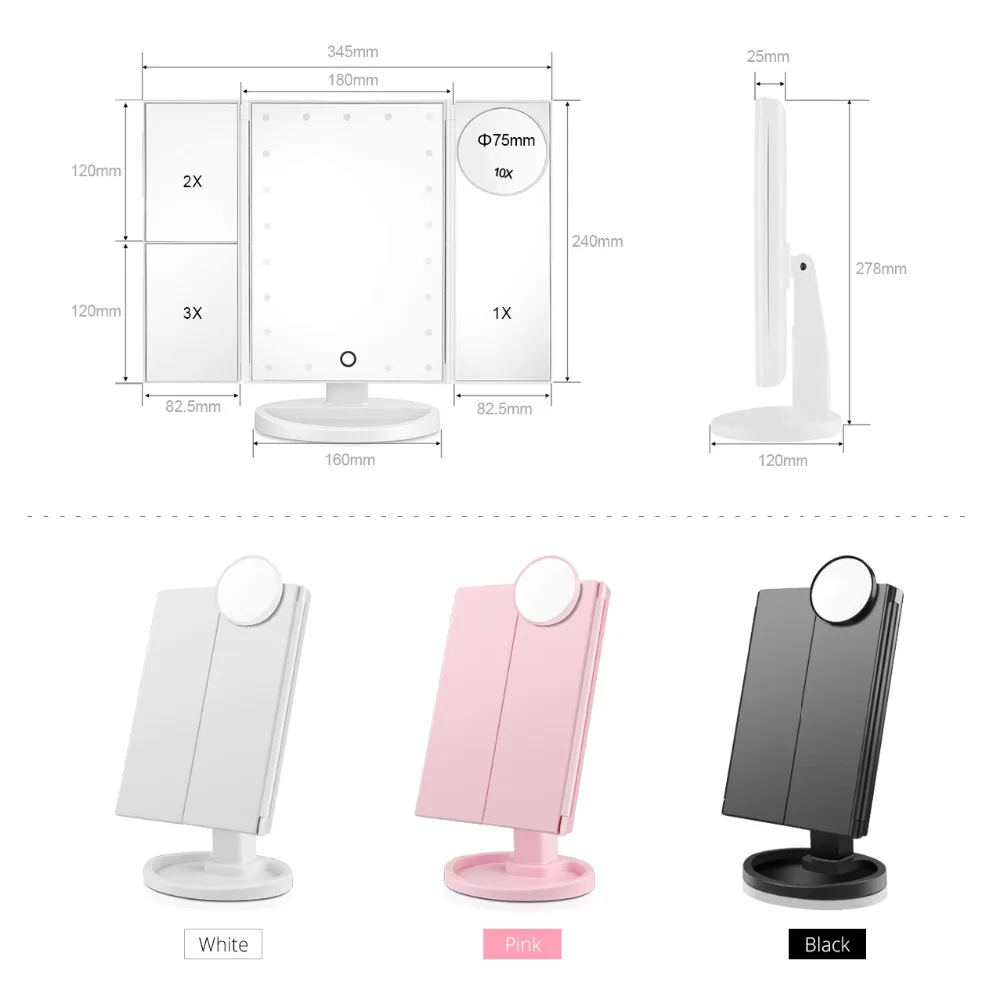 Сенсорное зеркало для макияжа с подсветкой 1X/2X/3X/10X увеличительный, светодиодный косметический зеркало настольная лампа косметическое зеркало для макияжа инструмент