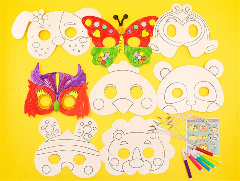 8pcs Jungle Party Animals Face Tiger Rabbit Monkey Piggy Mask Kids Children Birthday DIY Painting Mask Cosplay Party DT57 (2)