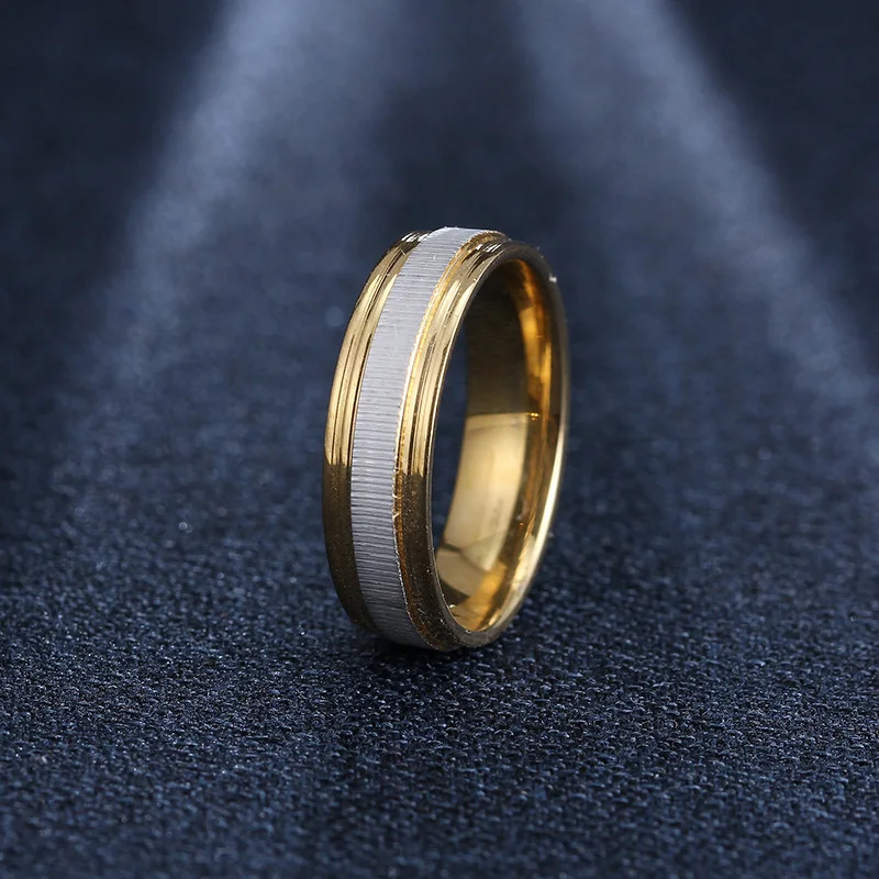 CACANA Stainless Steel Rings For Women Men Cross-cut Bilateral Gold Engagement Personalized Custom Fashion Jewelry Rings