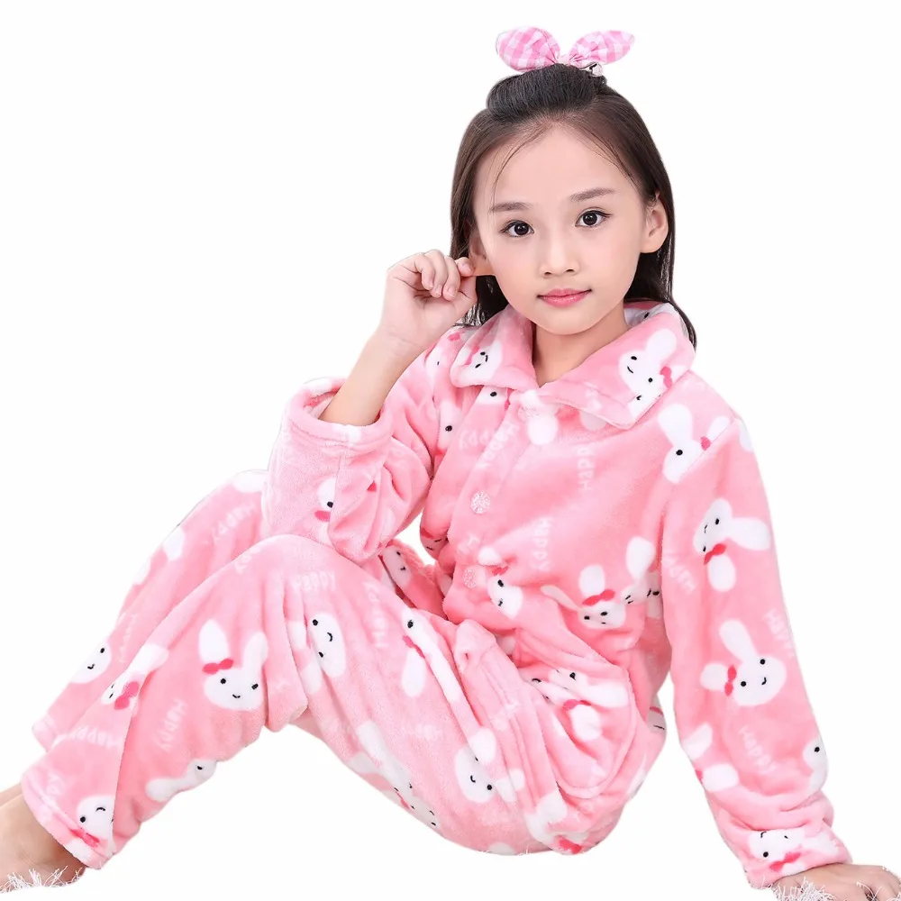 

2019 Spring Pijamas Children Homewear Soft and Warm Kids Flannel Clothes Sets Girls Boys Long Sleeve Pajamas Sets for Girls Robe
