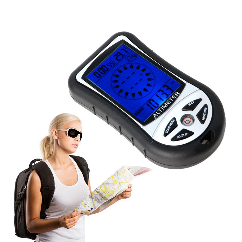 Dispositivo de Mão carry 8 em 1 Digital Lcd Bússola Altímetro Barômetro Thermo Temperatura Relógio Calendário Como Perfeito 3 8 em 1 Digital LCD Bússola Altímetro