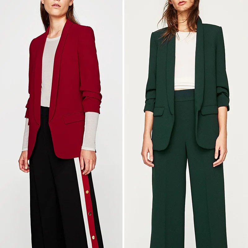 

Women blazers and jackets 2019 Autumn Women's Casual Joker Pleated Solid Color Cropped Sleeve Blazer