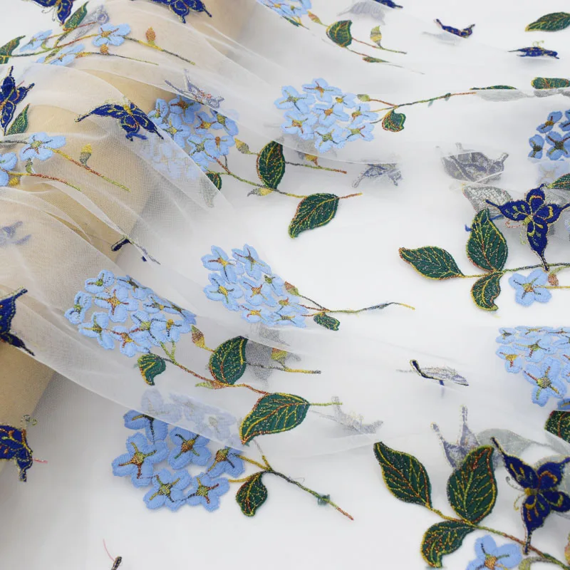 Найти гортензии Сетчатое вышитое кружево ткань для летнего платья Базен riche getzner telas por metro tissus au metre tissu