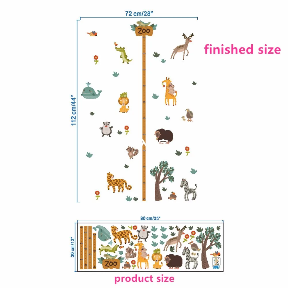 Милые животные Стек высота мера наклейки на стену Наклейка Дети виниловые обои Фреска девочка мальчик комната Рост Диаграмма наклейки