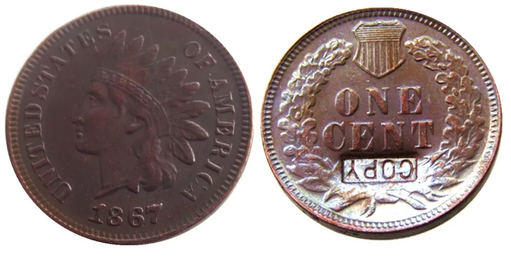 

US 1867 Indian Cent Copper Copy Decorate Coin