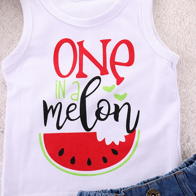 Fashion New Toddler Kids Baby Girl Sleeveless Watermelon Vest Tops+Ripped Denim Shorts Jeans 2PCS Outfits Summer Clothes Set 3