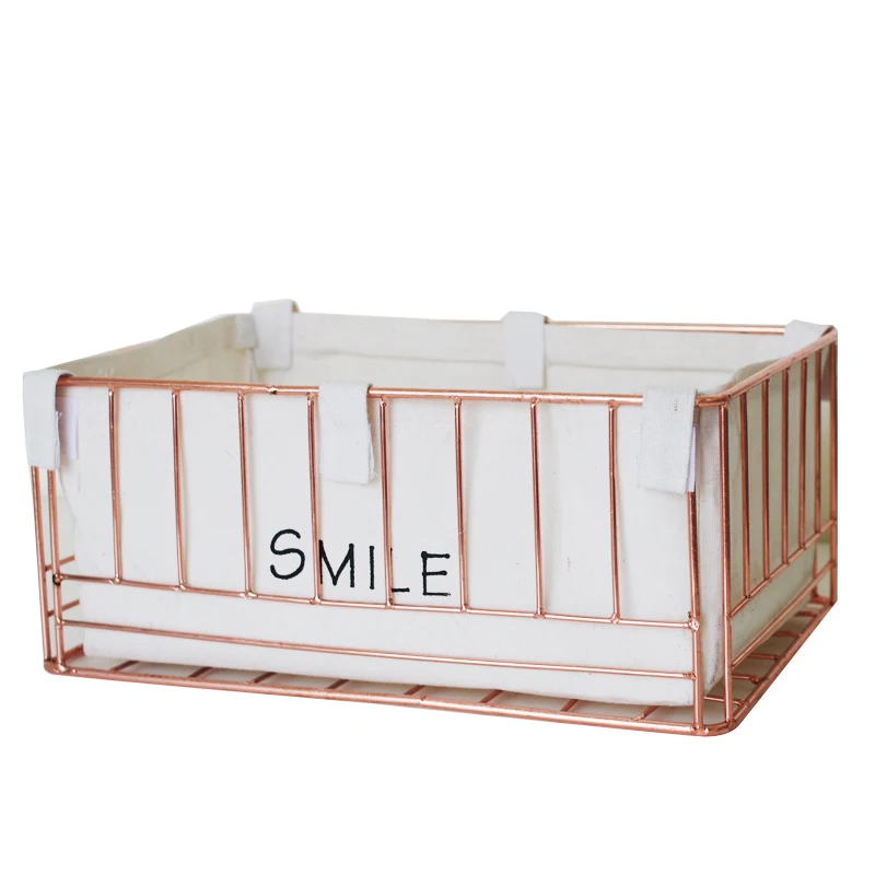 

Gold Ins Iron Cosmetic Storage Basket Desktop Key Remote Control Snacks Brush Office Articles Organizer Box Sundries Container