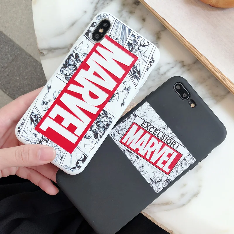 

Fashion 3D Embossed Avengers Thicken Scrub TPU Case for iPhone 6 6splus 7 8plus X Xs Max XR Thick Candy Soft Edge