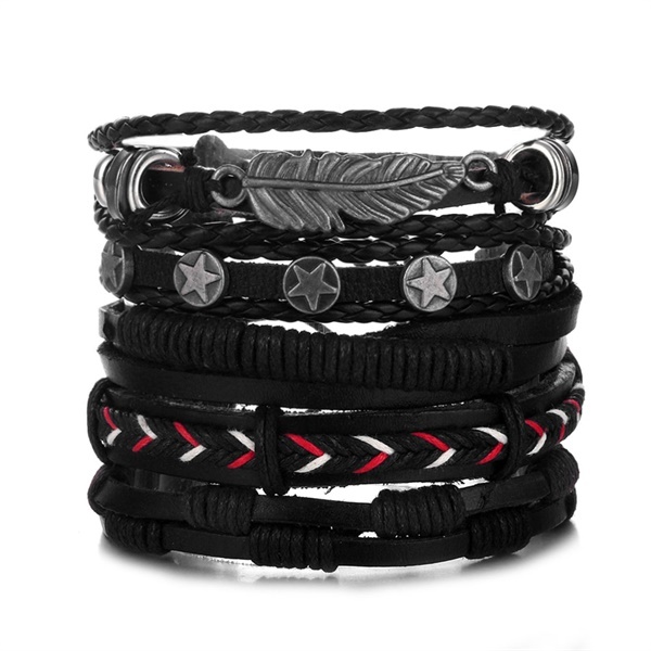 Leaf Feather Multilayer Leather Bracelet Men Fashion Braided Handmade Star Rope Wrap Bracelets & Bangles Male Gifts Jewe